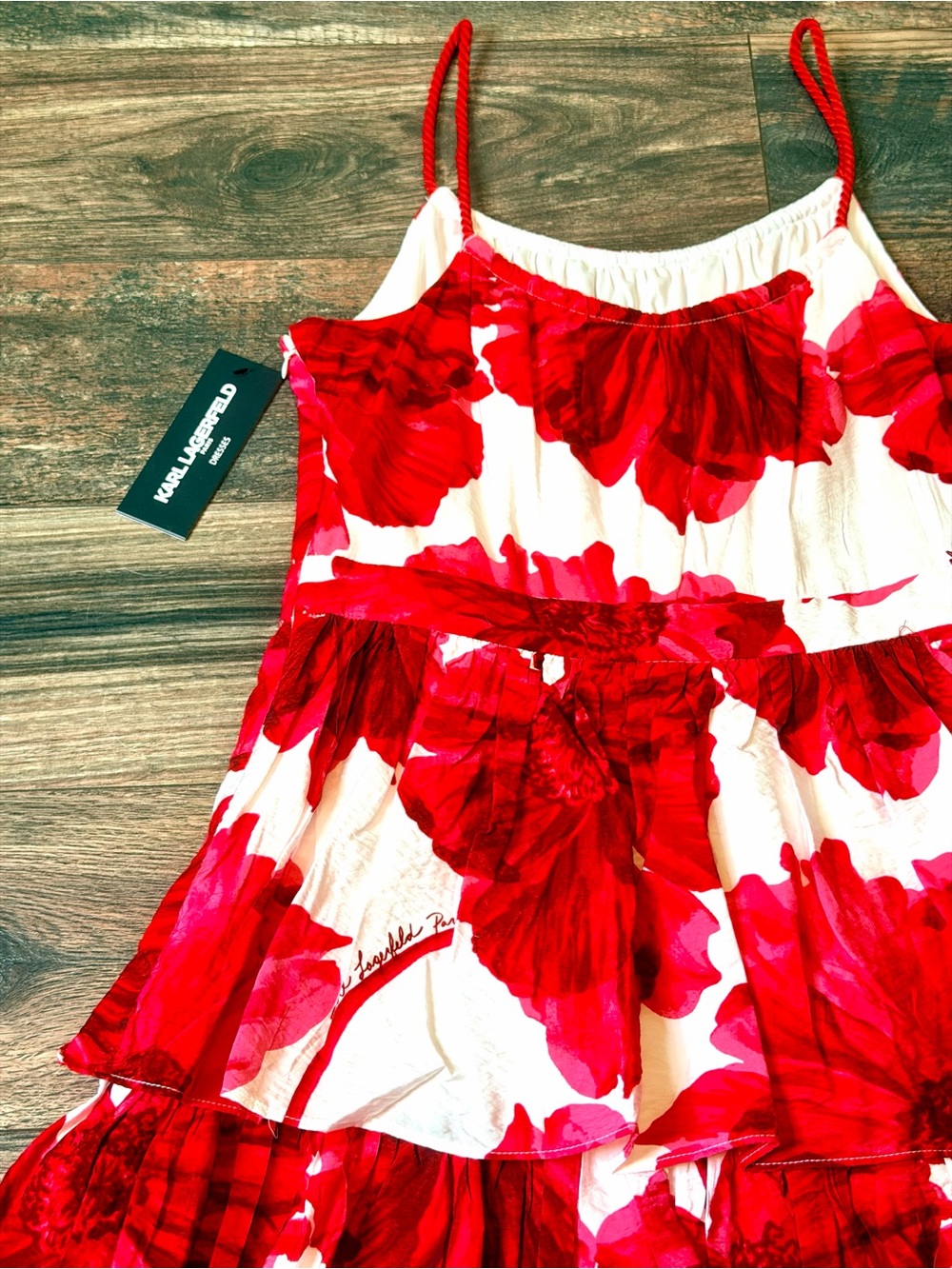 Karl Lagerfeld Paris Tiered Floral Print Red and White Maxi Dress size 6 - Picture 12 of 16